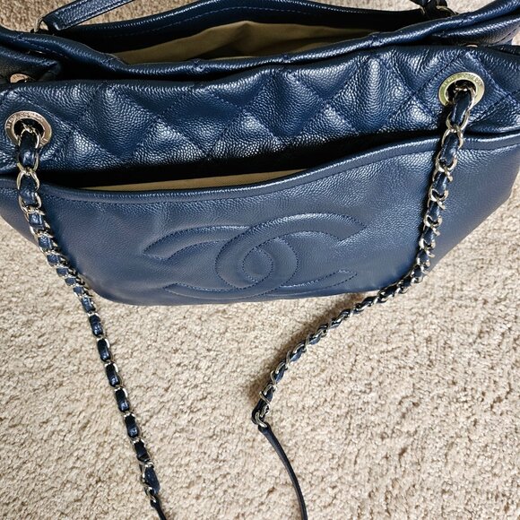 EUC Chanel Blue Lambskin with Quilting & Silver chains Tote Bag - Picture 5 of 17
